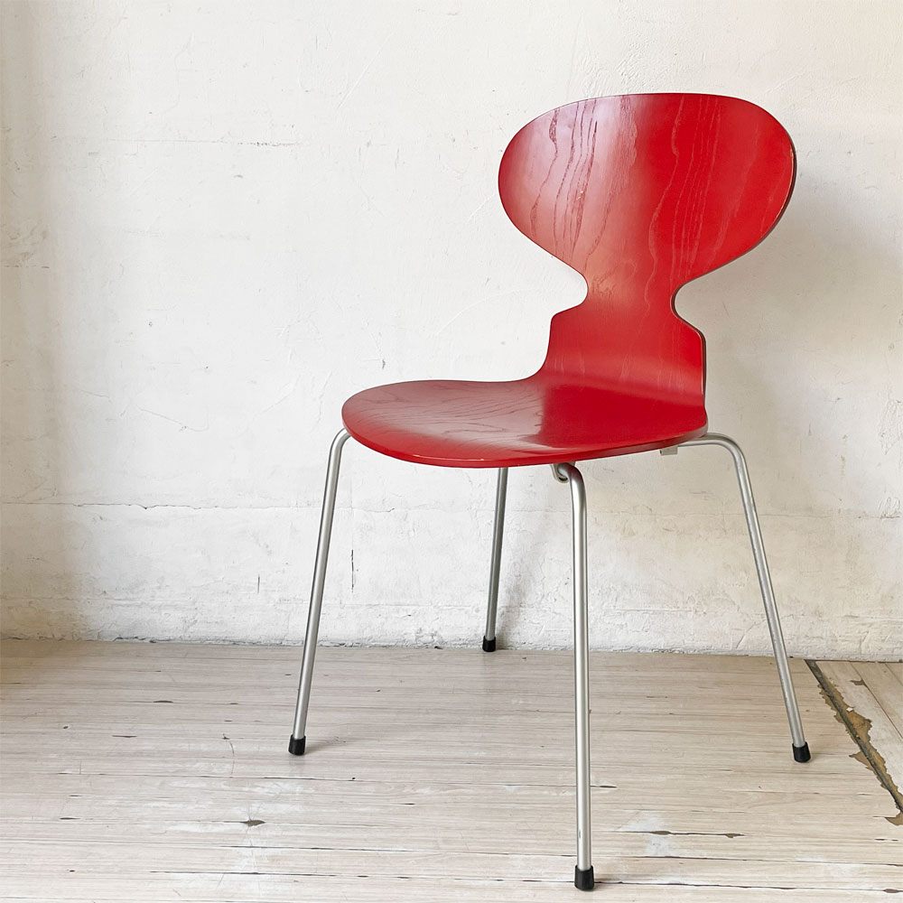 フリッツハンセン Fritz Hansen アントチェア アリンコチェア 4本脚 カラードアッシュ レッド アルネ・ヤコブセン デンマーク 北欧家具 ★
