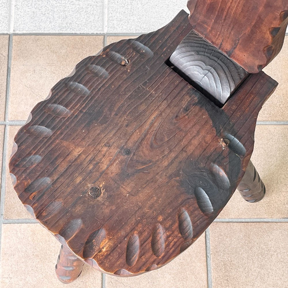 ビンテージ Vintage スパニッシュスツール 猫椅子 キャットチェア フォールディング 折り畳み シェファードチェア Bathing Chair パイン無垢材 木彫 プリミティブ ◇