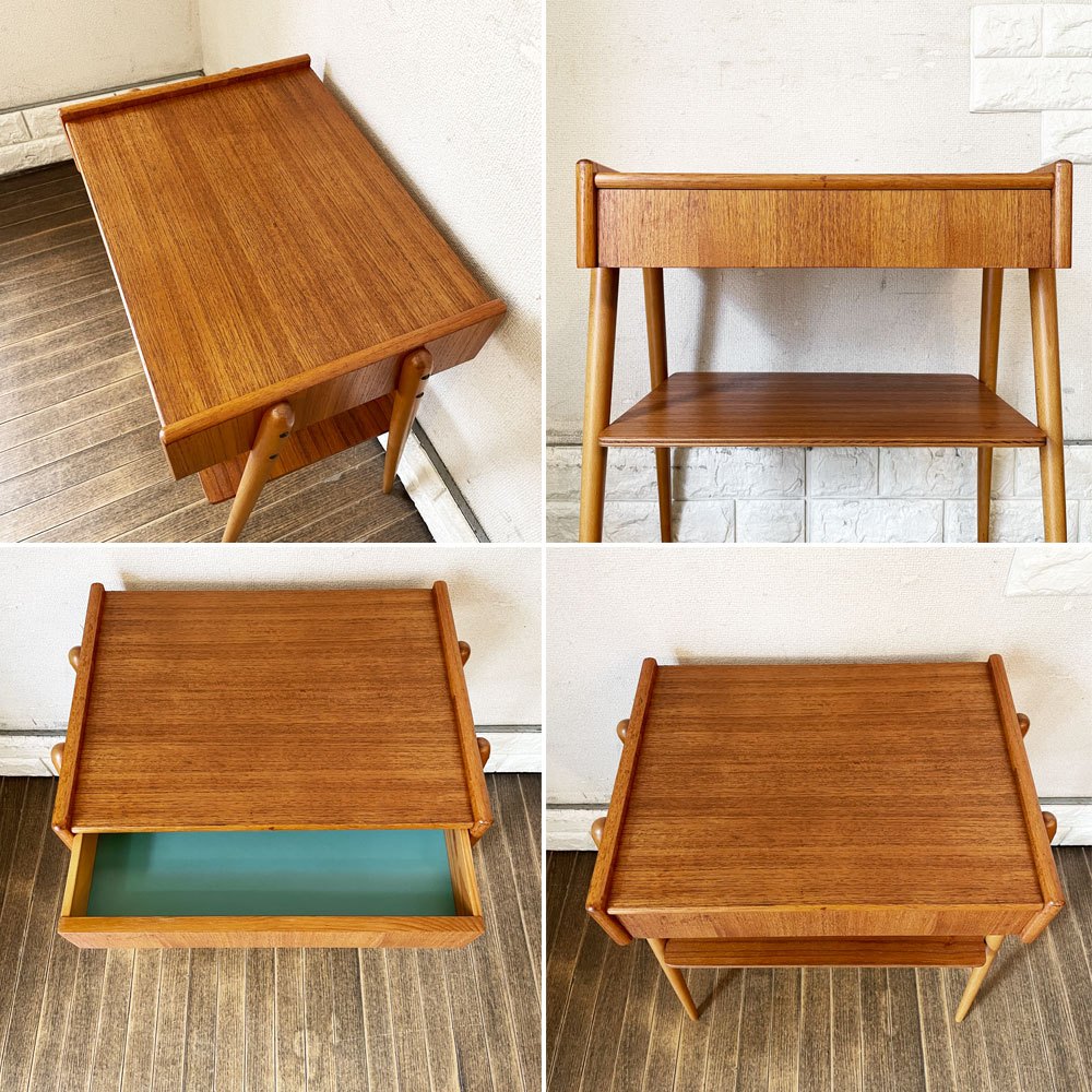 デンマークビンテージ Danish Vintage チーク材×ビーチ材 ベッドサイドテーブル W47cm 1ドロワー 北欧家具 talo取扱 ◎