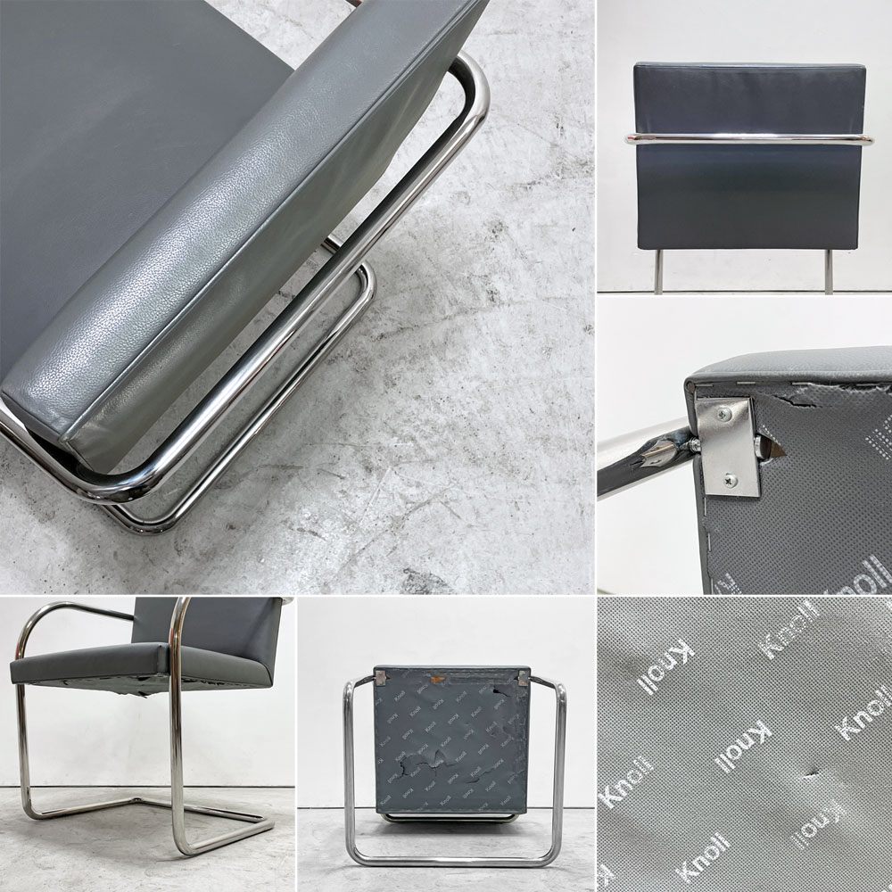 ノル ノール Knoll ブルーノ brno アームチェア チューブラー 合皮レザー グレー系カラー ミースファンデルローエ カンチレバー B ●