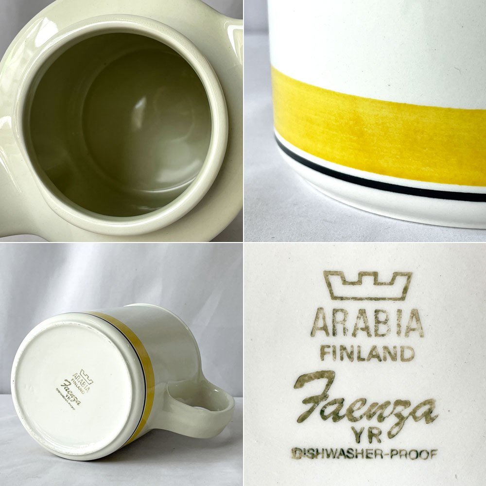 アラビア ARABIA ファエンツァ Faenza イエローライン ティーポット H18cm 北欧食器 ◇