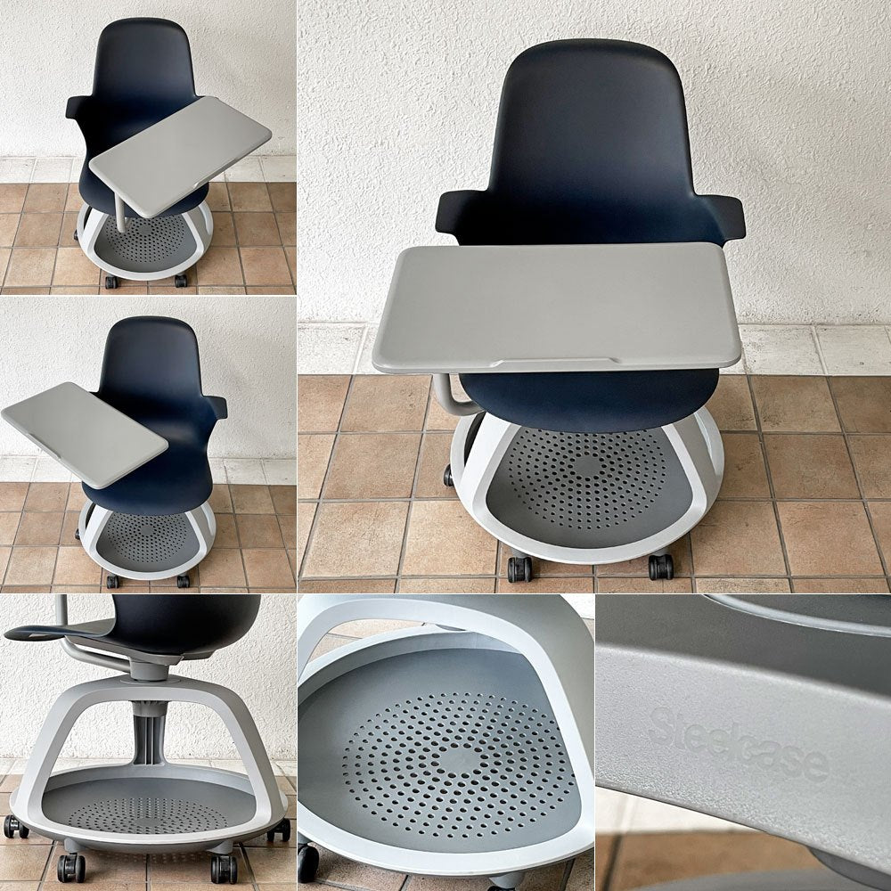 スチールケース Steelcase ノード node ミーティングチェア オフィスチェア ネイビー 可動式サイドテーブル＆キャスター付 ◇
