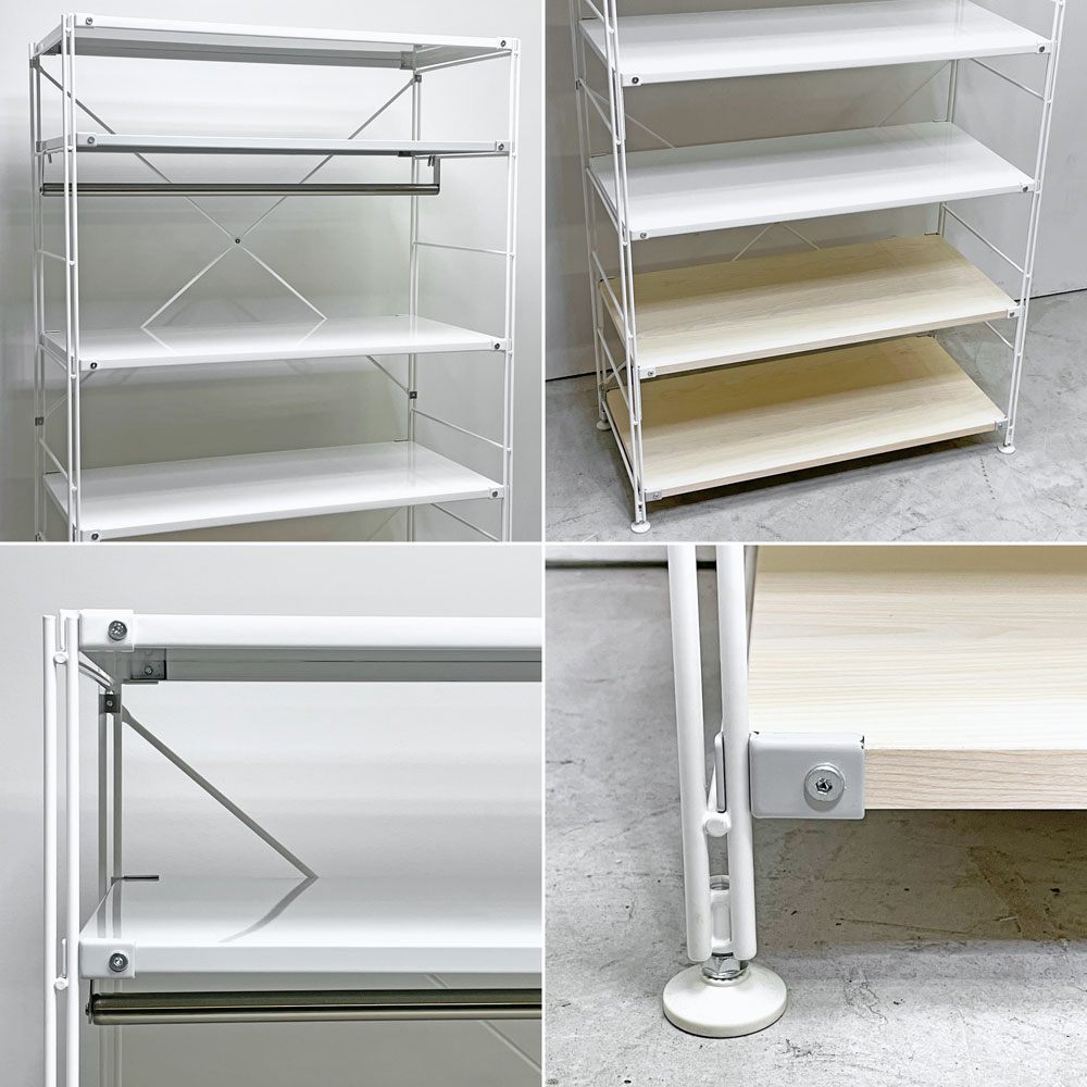 無印良品 MUJI スチールユニットシェルフ ワイド W86×H175cm 7段 スチール棚板 化粧板棚板 ホワイト×ナチュラル ワードローブバー付き ●