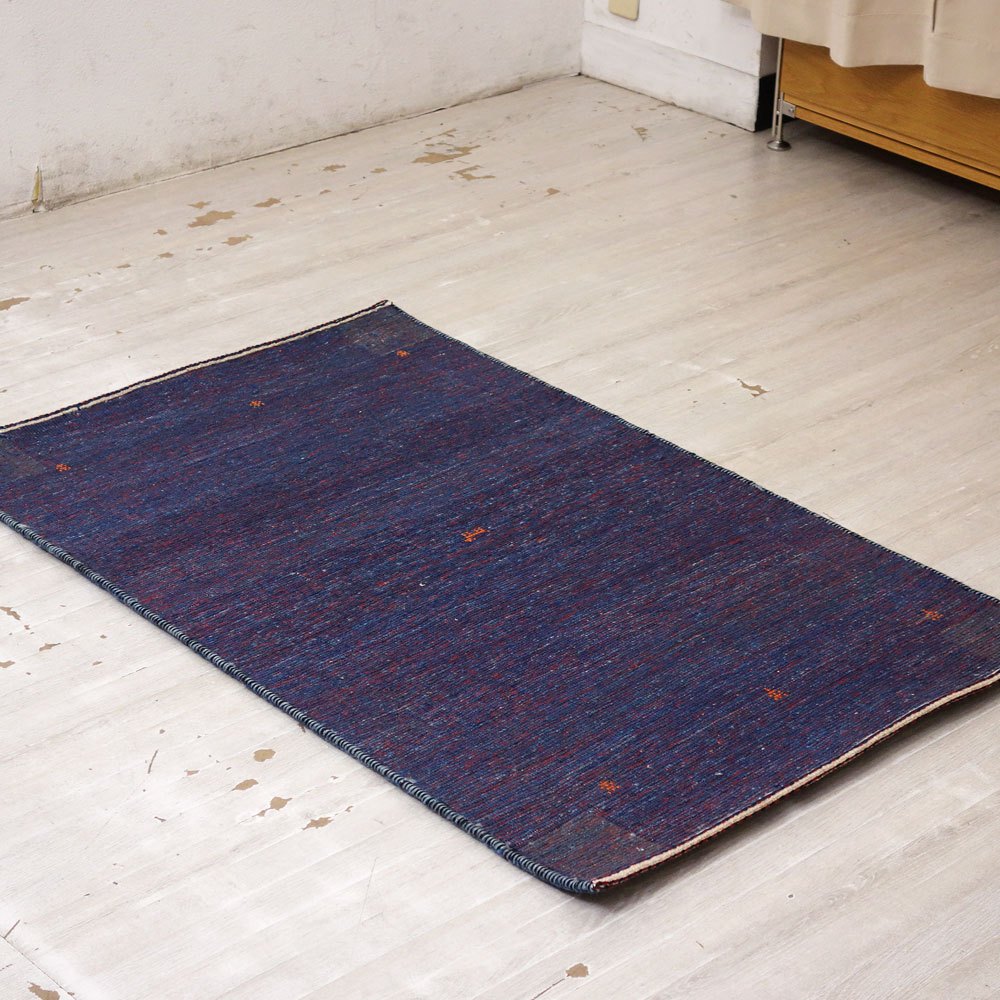 イラン 手織り ギャッベ gabbeh 絨毯 ラグ カーペット ブルー 120×76cm 鹿モチーフ ●