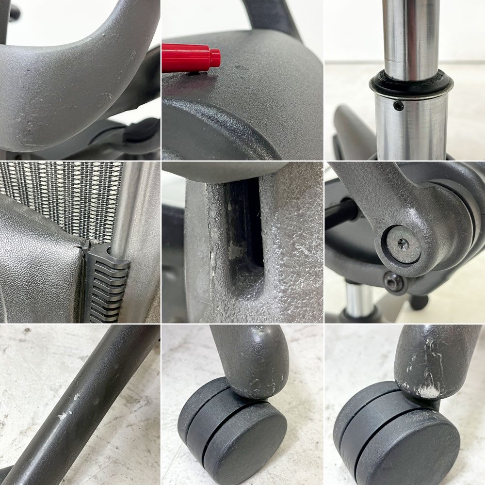 ハーマンミラー Herman Miller アーロンチェア Bサイズ ランバーサポート フル装備 グラファイトベース ビル・スタンフ ＆ ドン・チャドウィック ババナクッション新品●