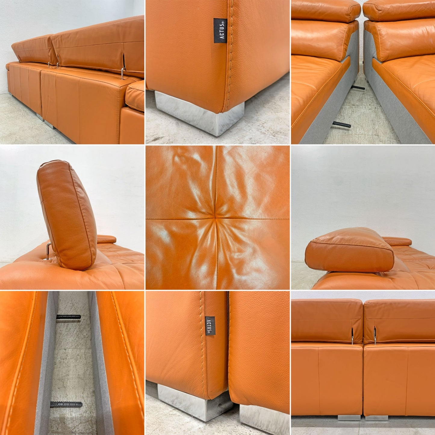 アクタス ACTUS 総本革張り アルト ALTO レザー カウチ ソファ シェーズロング + 片アーム 2人掛け セット 参考価格約25万円 five by five ファイブ・バイ・ファイブ 〓