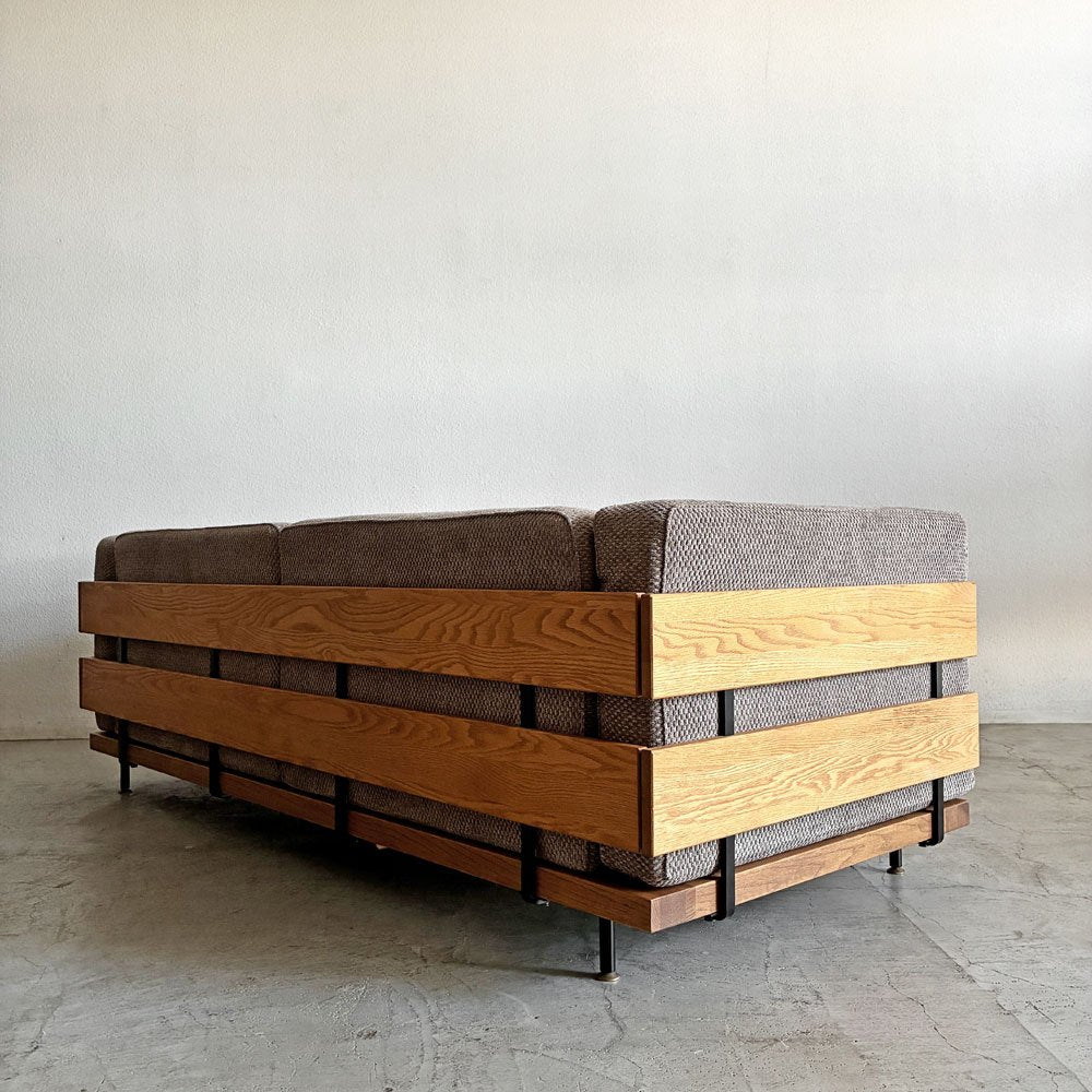 モモナチュラル MOMO Natural エヌボックス N.BOX SOFA ワイド3Pソファ カバーリングファブリック グレー系 オーク材 W205cm 定価￥205,000-以上 〓