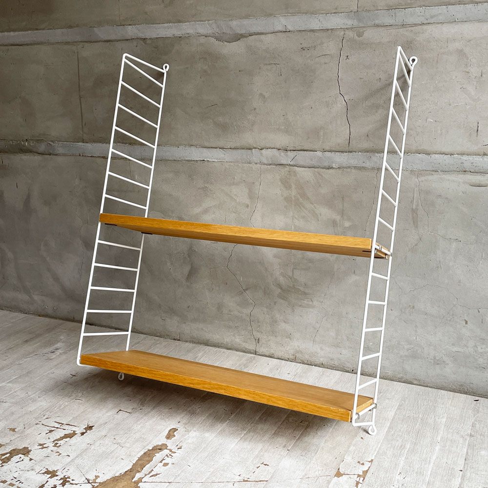 ストリングファニチャー String Furniture システムベーシック system BASIC シェルフシステム ウォールシェルフ 2段 予備板1枚付 オーク材 ホワイトフレーム ♪