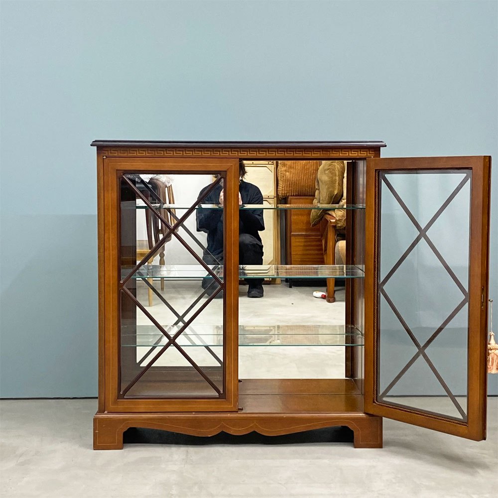 ヨーロピアンクラシカルデザイン ガラスキャビネット 飾り棚 W93.5cm H99cm アンティークスタイル ◎