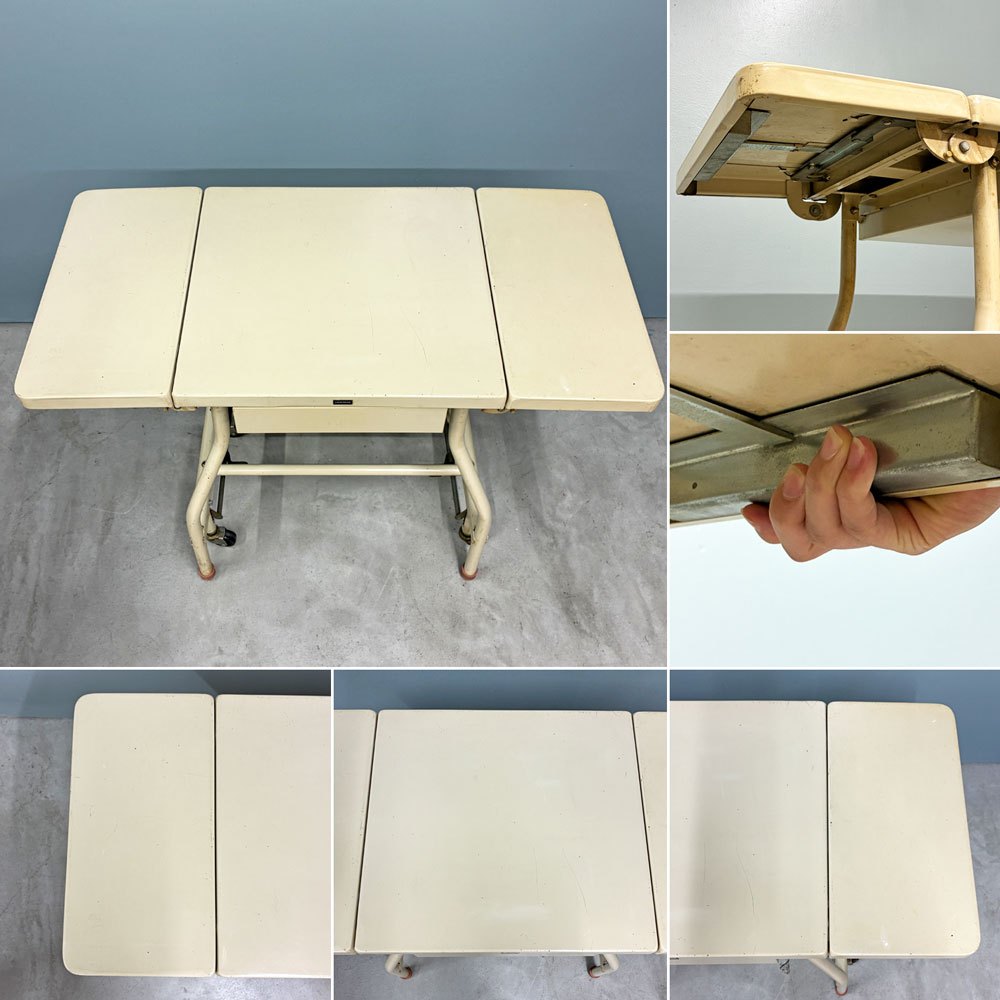ビンテージ Vintage タイプライターデスク バタフライ式 ドロワー付き キャスター ワークデスク 作業台 インダストリアル 昭和レトロ ◎