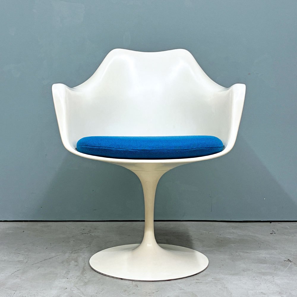 ノル ノール Knoll サーリネンコレクション チューリップチェア アームチェア ダイニングチェア ビンテージ ホワイト 座面クッション交換済み エーロ・サーリネン 参考定価￥520,300- ◎