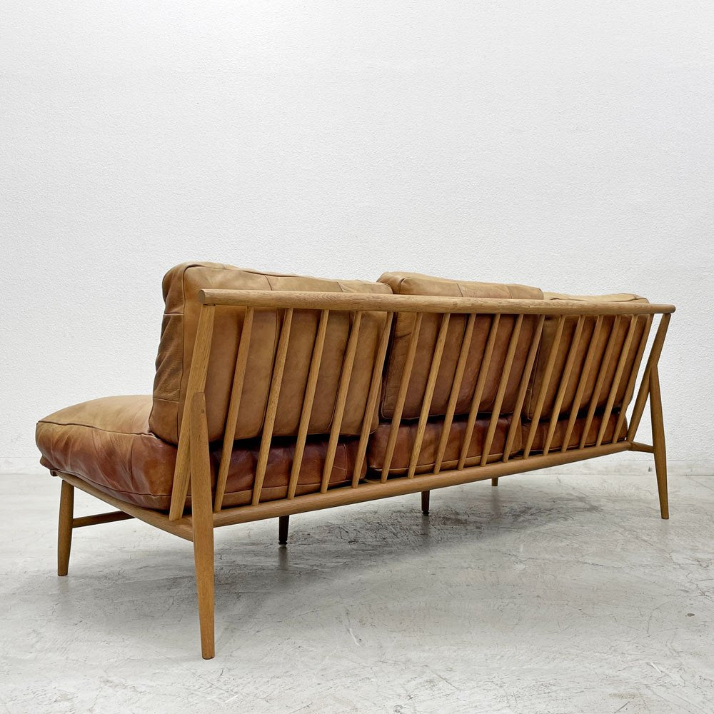 モモナチュラル Momo Natural クラウド CLOUD 3Pソファ 3人掛け & オットマン レザーシート 本革 オーク無垢材 フェザー×ウレタンクッション 〓