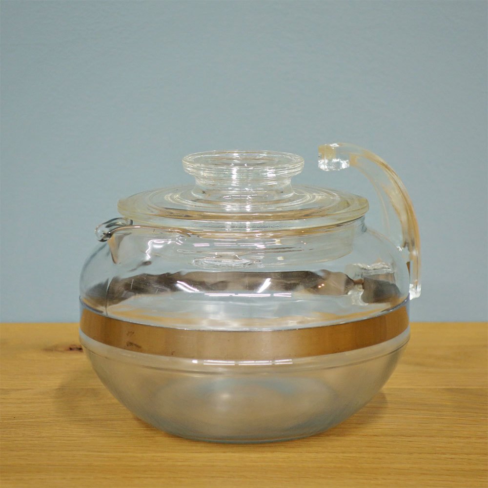 オールドパイレックス OLD PYREX コーニング社 Corning フレームウェア FLAMEWARE ティーポット 逆ハンドル USビンテージ ◎