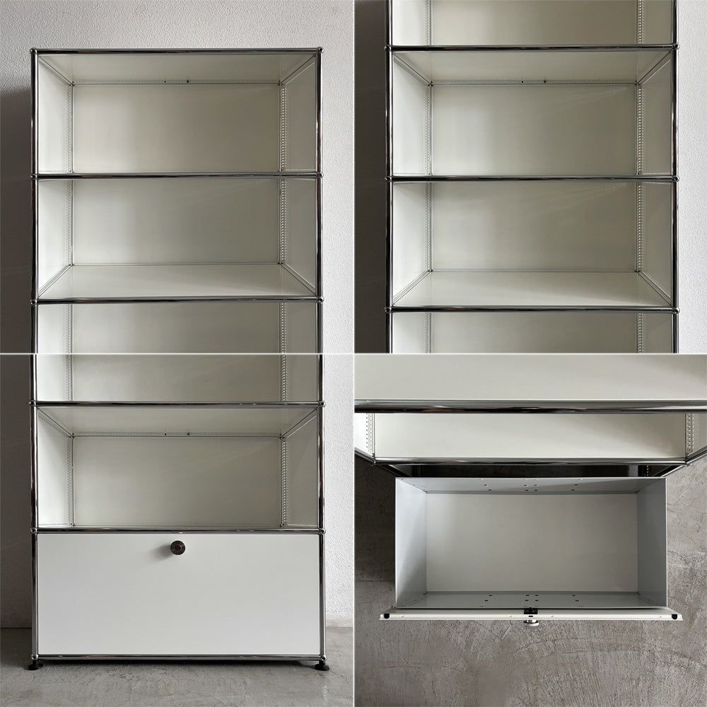 ユーエスエムハラー USMハラー USM Haller キャビネット シェルフ 1列×5段 オープン×4 メタルボックスインサート付エクステンションシェルフ×1 W786 ピュアホワイト 合計参考価格￥329,905- 本棚 オフィス家具 店舗什器 システムストレージ ラック MoMA永久所蔵品 〓