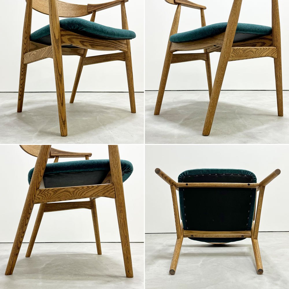 モモナチュラル MOMO Natural クルーチェア CREW CHAIR アームチェア ダイニングチェア オーク材 グリーンファブリック ●