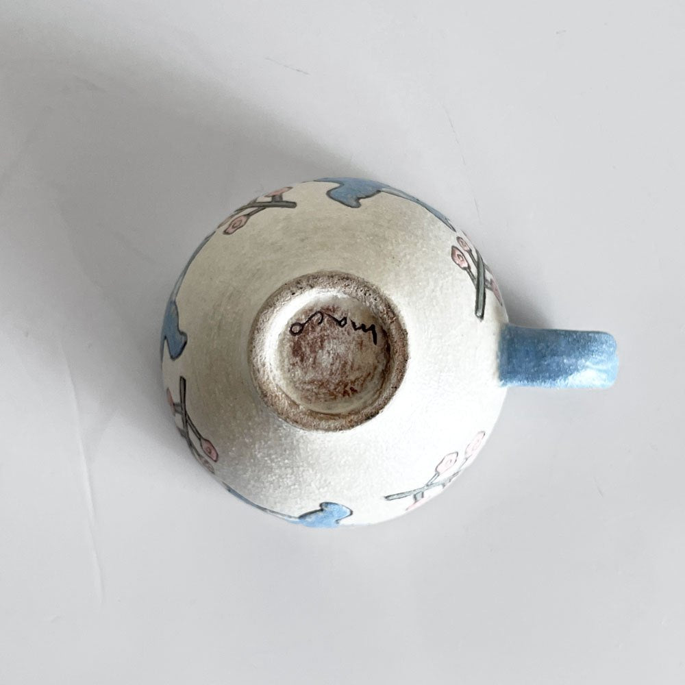 すずきまこと マグカップ 鳥と花柄 陶器 Φ9.5×H6 現代作家 ■