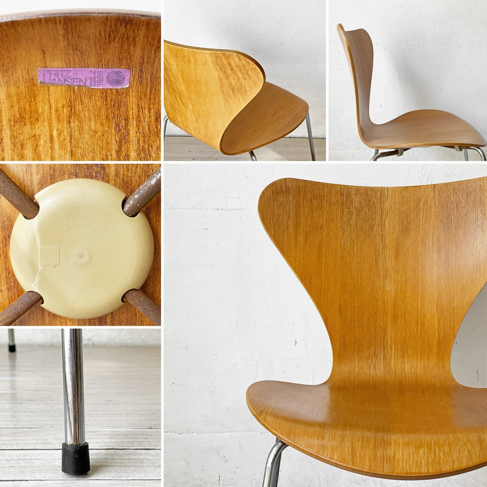 フリッツハンセン Fritz Hansen セブンチェア ダイニングチェア スタッキング チェリー材 アルネ・ヤコブセン Arne Jacobsen 80’s 北欧ビンテージ A ★