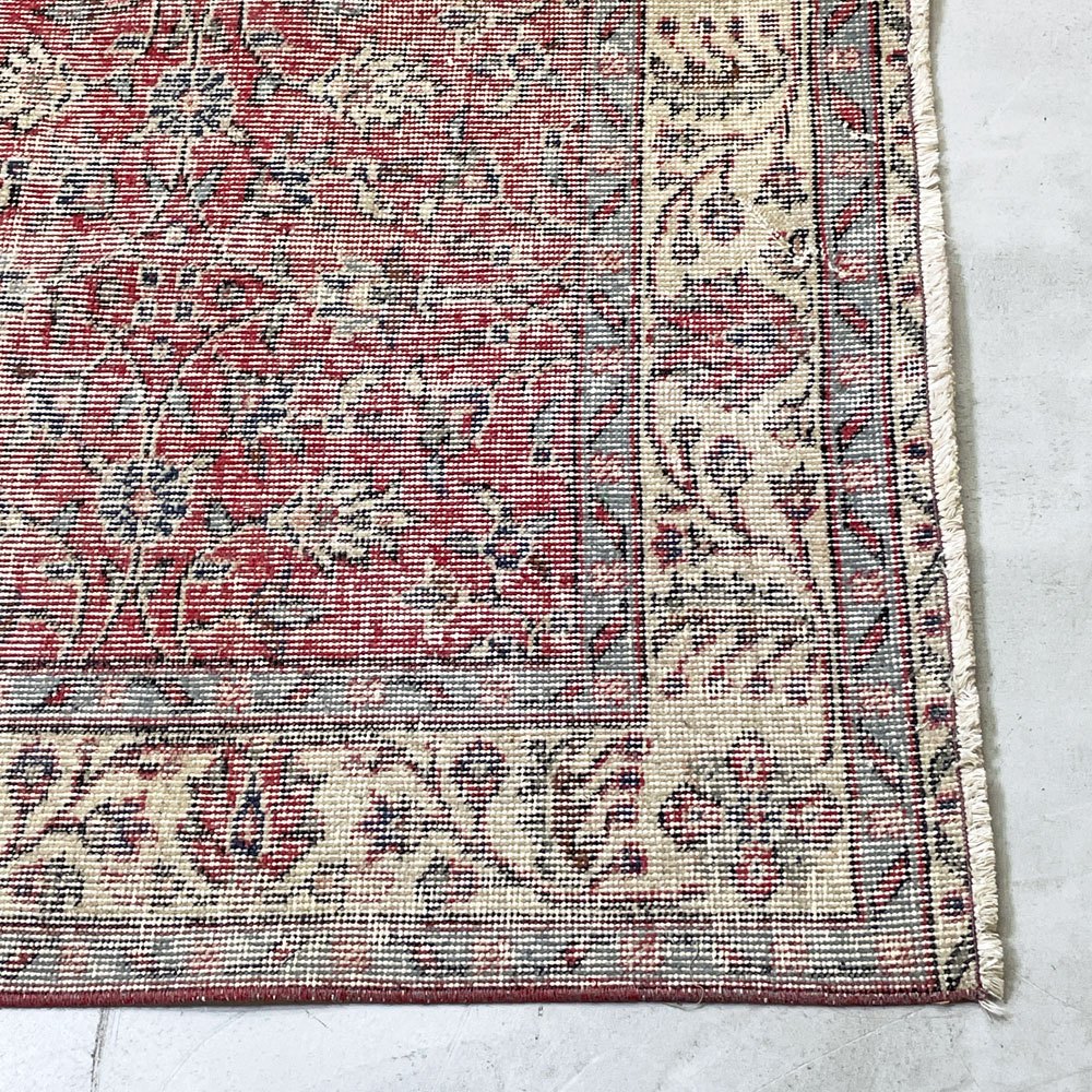 ビンテージ vintage トルコ製 手織り キリムラグ ランナー カーペット 絨毯 270x158cm レッド系 ボヘミアン柄 ●