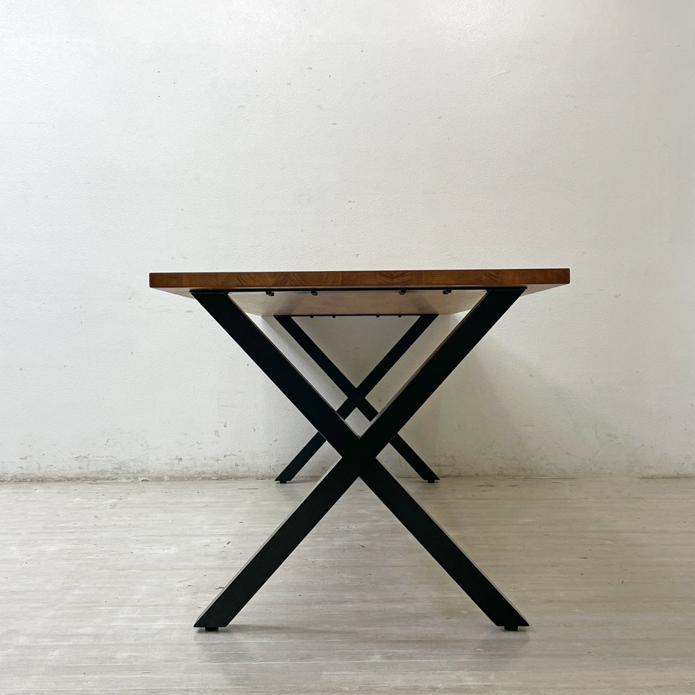 かなでもの KANADEMONO ザ・テーブル THE TABLE デスク ラバーウッド ブラウン W180cm スチール Xラインレッグ ブラック ●