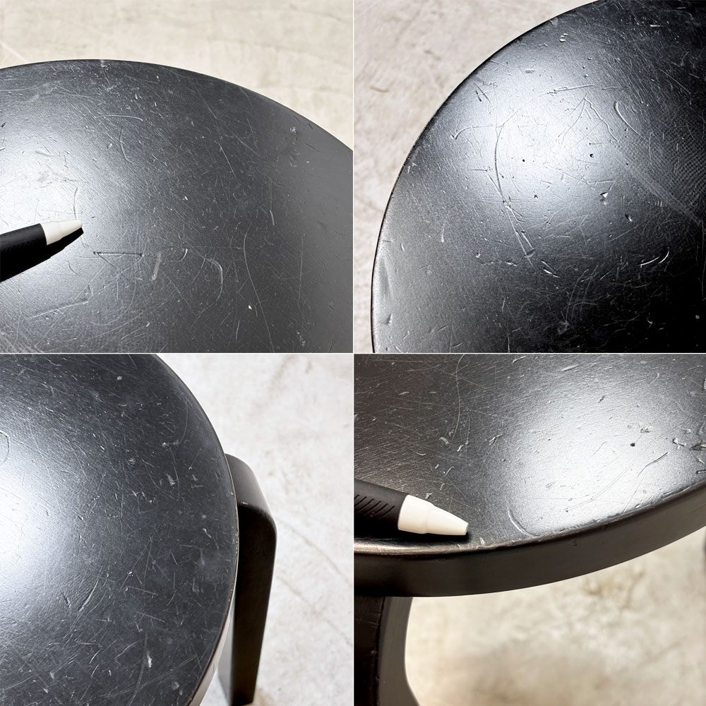 アルテック artek スツール60 オールブラック ラッカー 3本足 アルヴァ・アアルト フィンランド バーチ材 北欧家具 ●