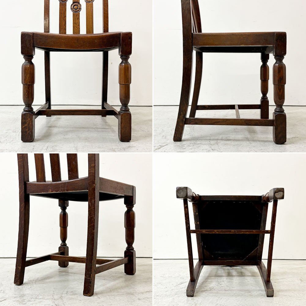 UKビンテージ vintage オーク材 ダイニングチェア バルボスレッグ レザー ブラウン 英国家具 アンティーク B ●