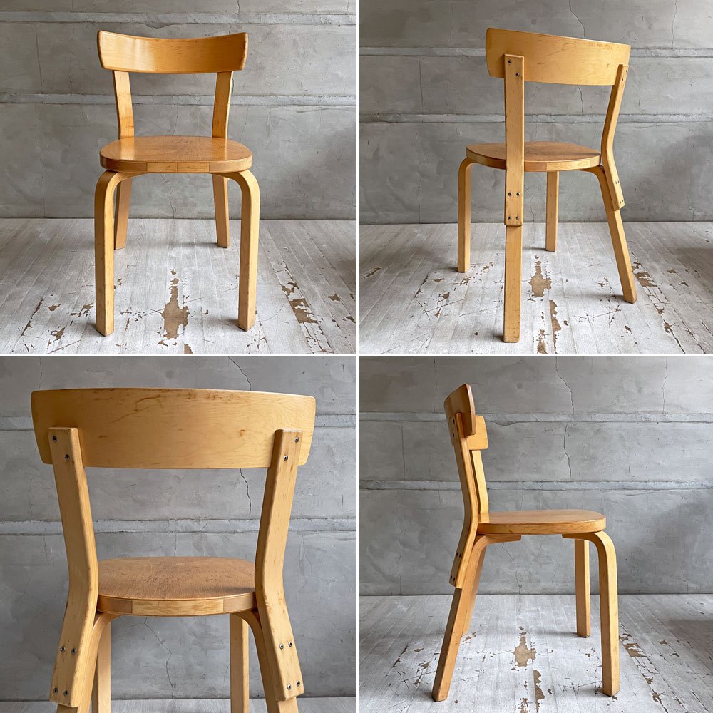 アルテック artek チェア69 Chair69 ビンテージ ダイニングチェア バーチ材 ナチュラルラッカー アルヴァ・アアルト Alva Aalto フィンランド 北欧家具 デンマーク公立学校刻印入り ♪