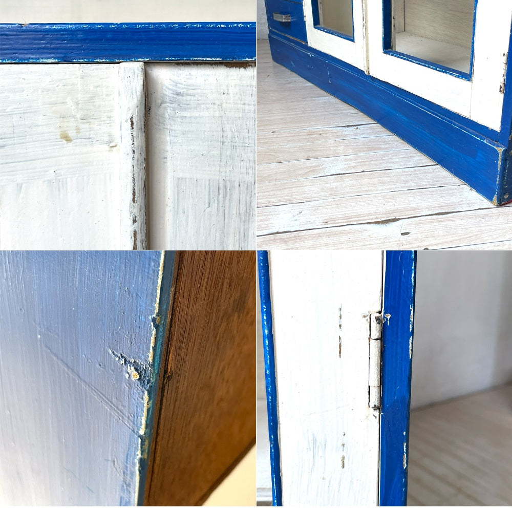 ジャパンビンテージ Japan Vintage ペインテッド ガラスキャビネット Painted Cabinet リメイク 古家具 古道具 型板ガラス ★