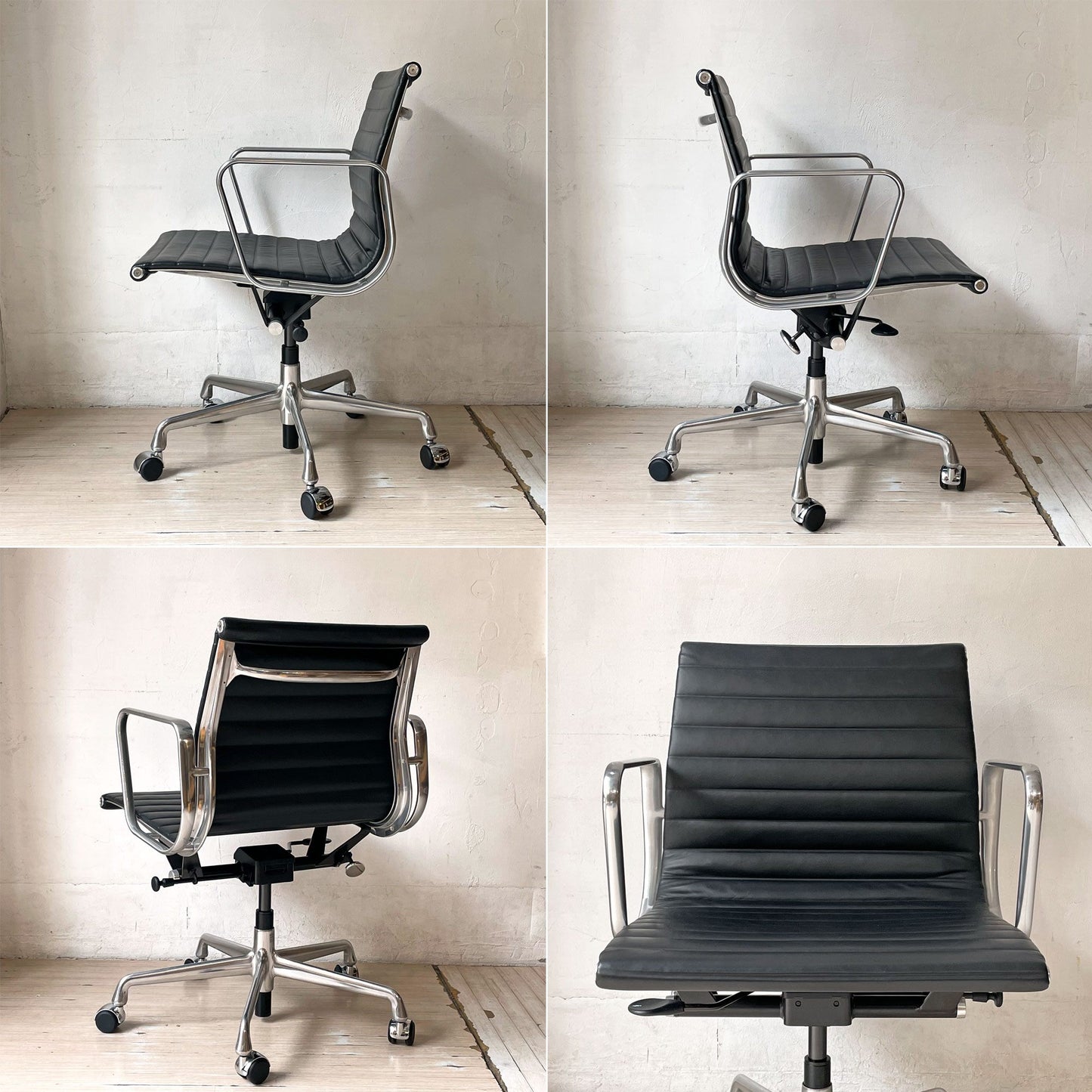 ハーマンミラー Herman Miller アルミナムグループ マネジメントチェア 本革 5本脚 C&Rイームズ ミッドセンチュリー ガス圧昇降 リクライニング ★