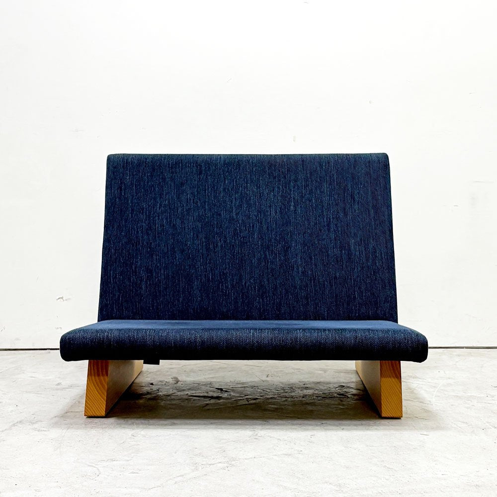 フランネルソファ FLANNEL ペンタ PENTA 900 1人掛けソファ ビーチ無垢材 ファブリックシート ブルー系 定価￥71,390 ●