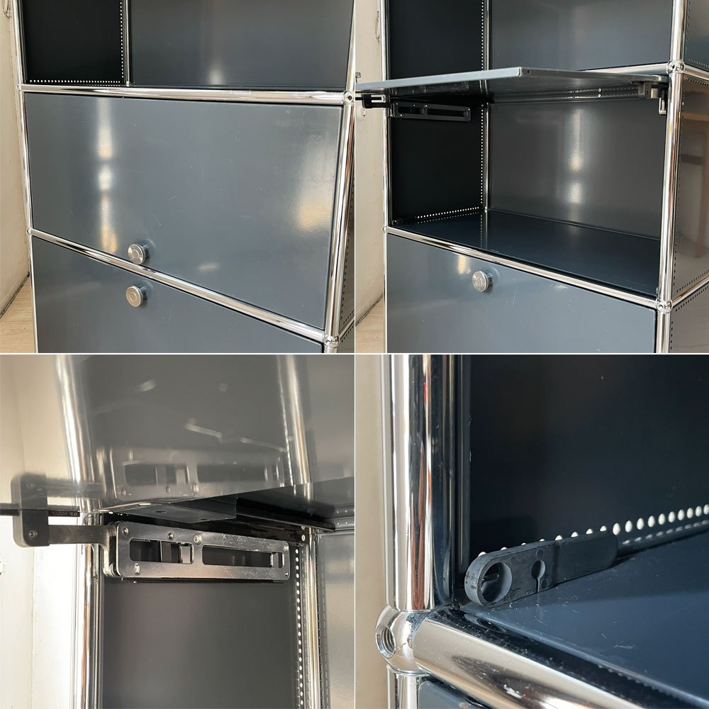 ユーエスエムハラー USMハラー USM Haller キャビネット シェルフ 1列4段 フリップアップドア エクステンションドア アントラサイト H144  ★