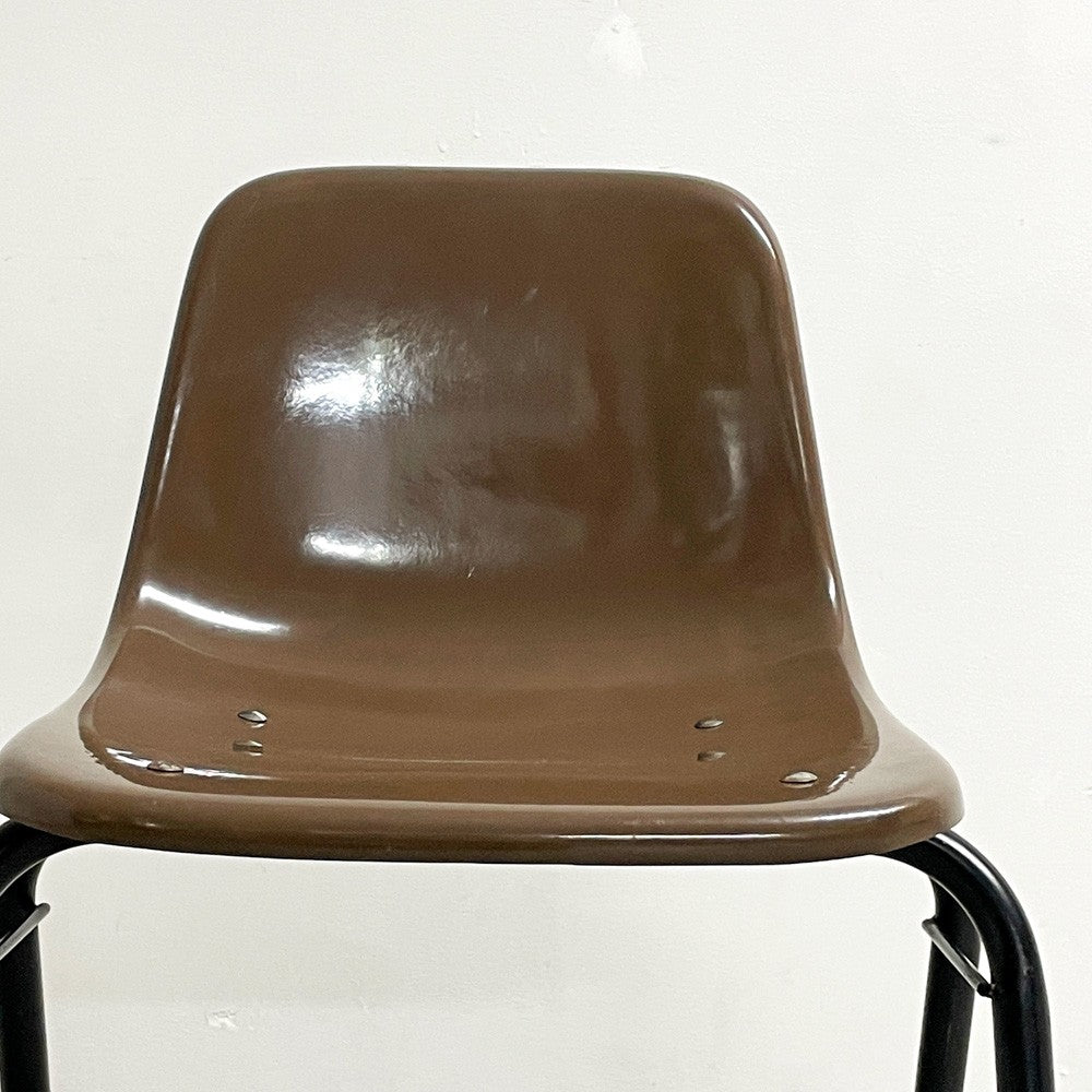 コトブキ KOTOBUKI スタッキングチェア FRP製 シェルチェア スチール脚 ブラウン 剣持勇デザイン ビンテージ ジャパニーズミッドセンチュリー F ●