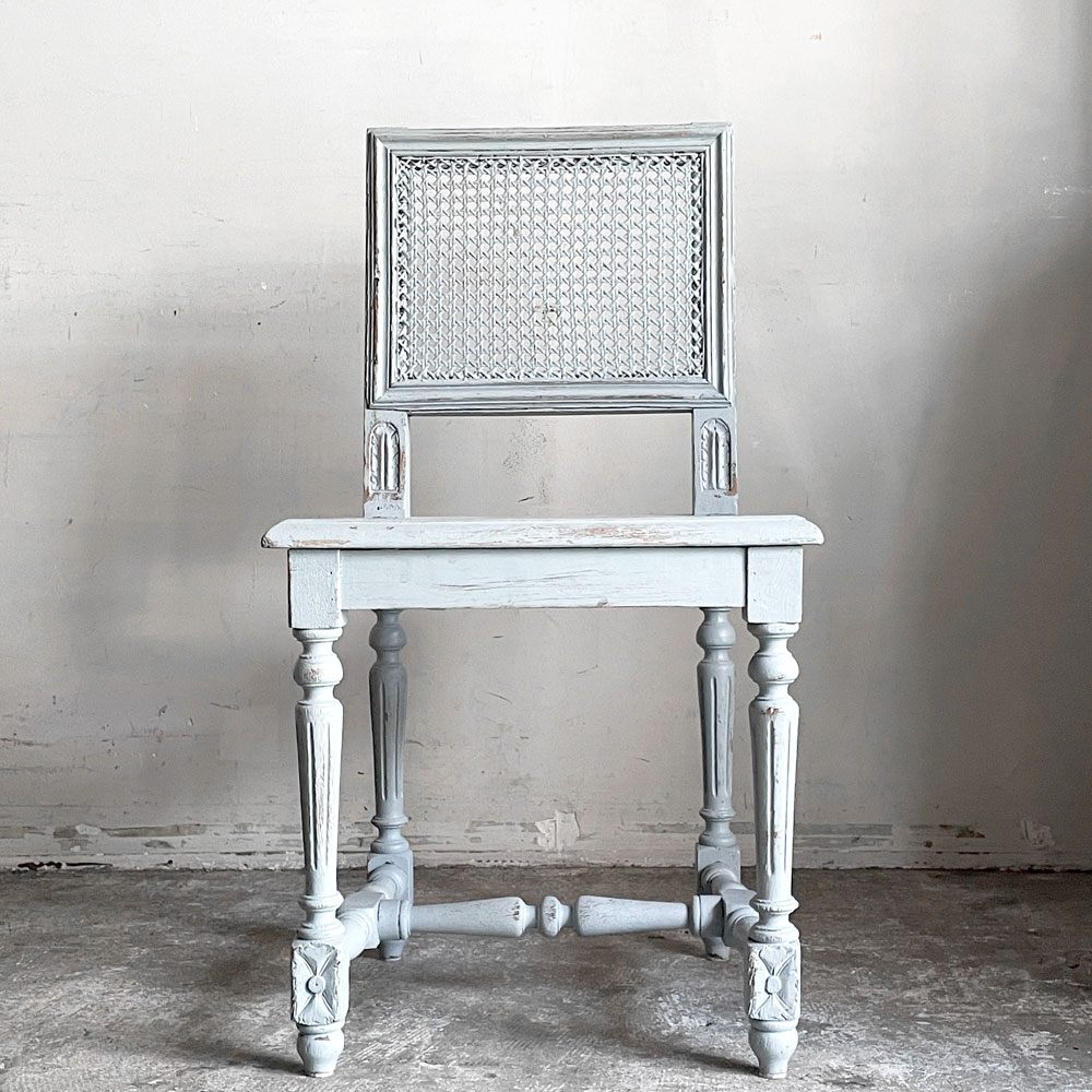 フランスビンテージ  french vintage ペインテッド ダイニングチェア ラタン張り シャビーシック ■