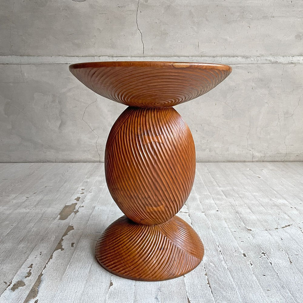 ヨーガンレール ババグーリ Jurgen Lehl Babaghuri チーク無垢材 スツール Stool ラウンド うずまき柄 ハンドメイド 一木造り プリミティブ 希少 ♪