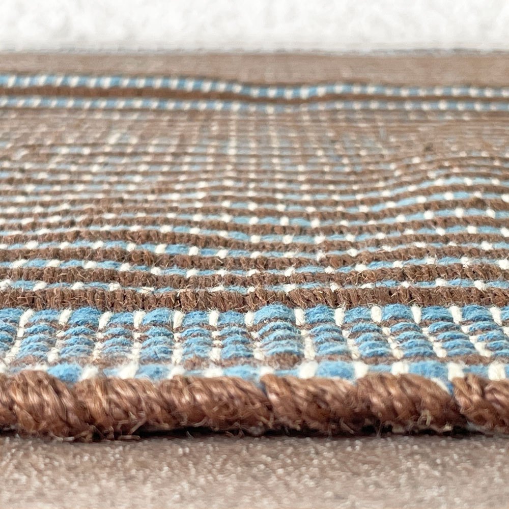 ヘイ HAY タピス TAPIS ラグ 80×200 コットン×ジュート ジュリ・リショズ ハンドメイド チェスナッツ＆ブルー 定価30,800円 良品 ◇