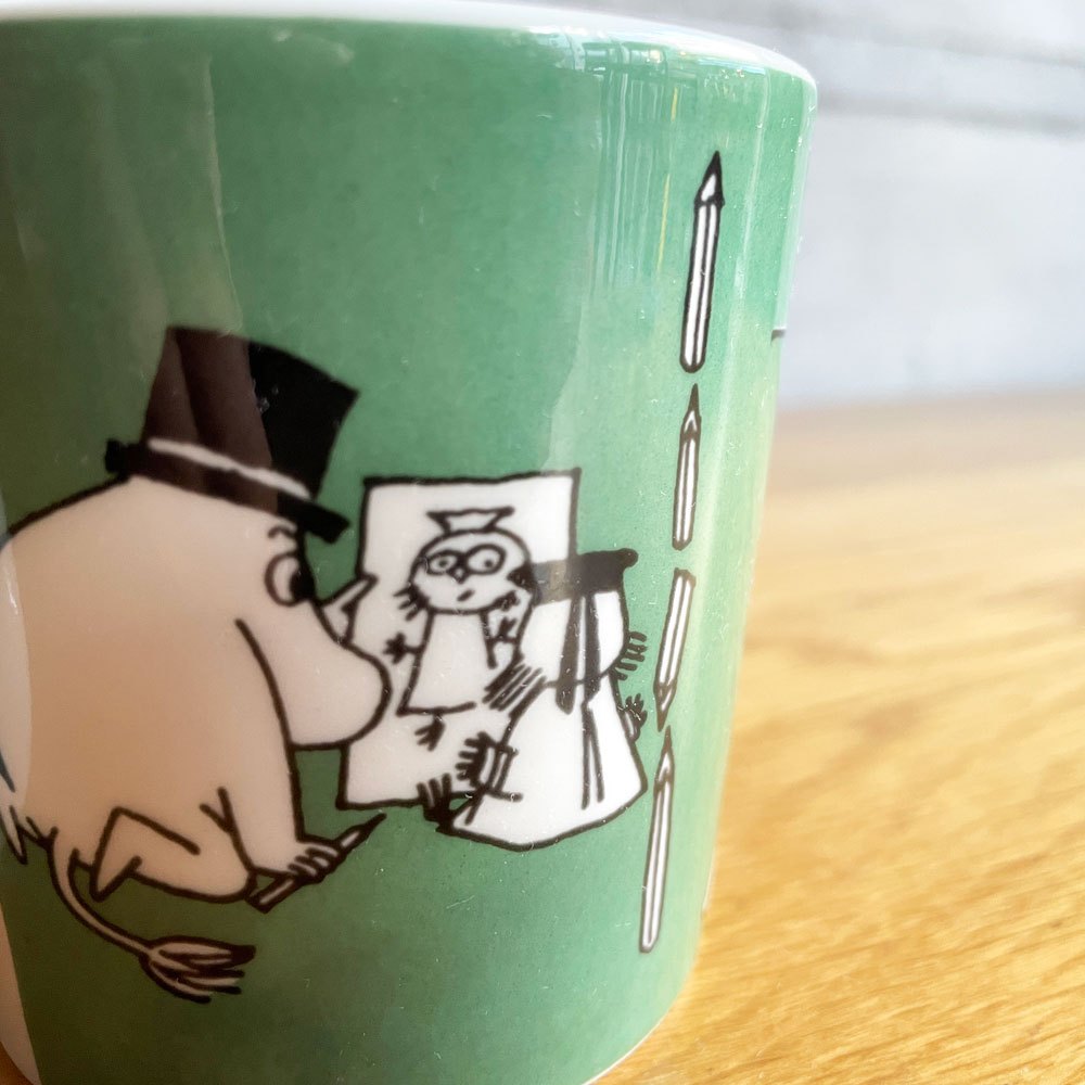 アラビア ARABIA ムーミンマグ MOOMIN ドローイング Drawing 1996-2002 グリーン トーベ・ヤンソン Tove Janson フィンランド 北欧食器  美品  ♪