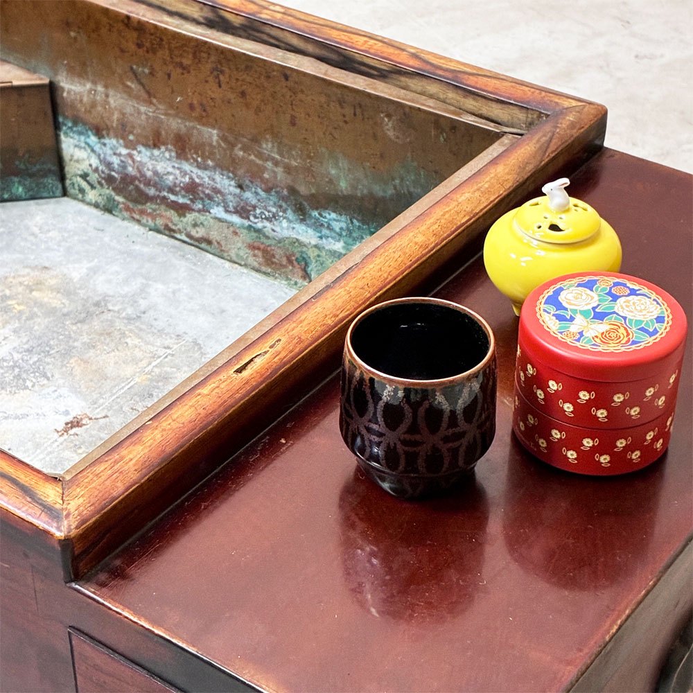 ジャパンビンテージ Japan Vintage 関東火鉢 江戸長火鉢 欅杢 抽斗5杯 囲炉裏 和家具 古民具 民藝 古道具 ●