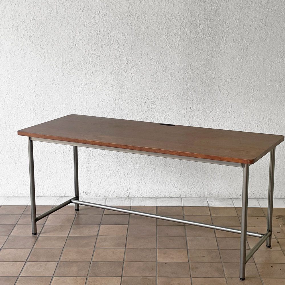 インダストリアルデザイン Industrial Design ワークデスク ウッド天板ｘスチールレッグ W160cm 配線孔 ◇