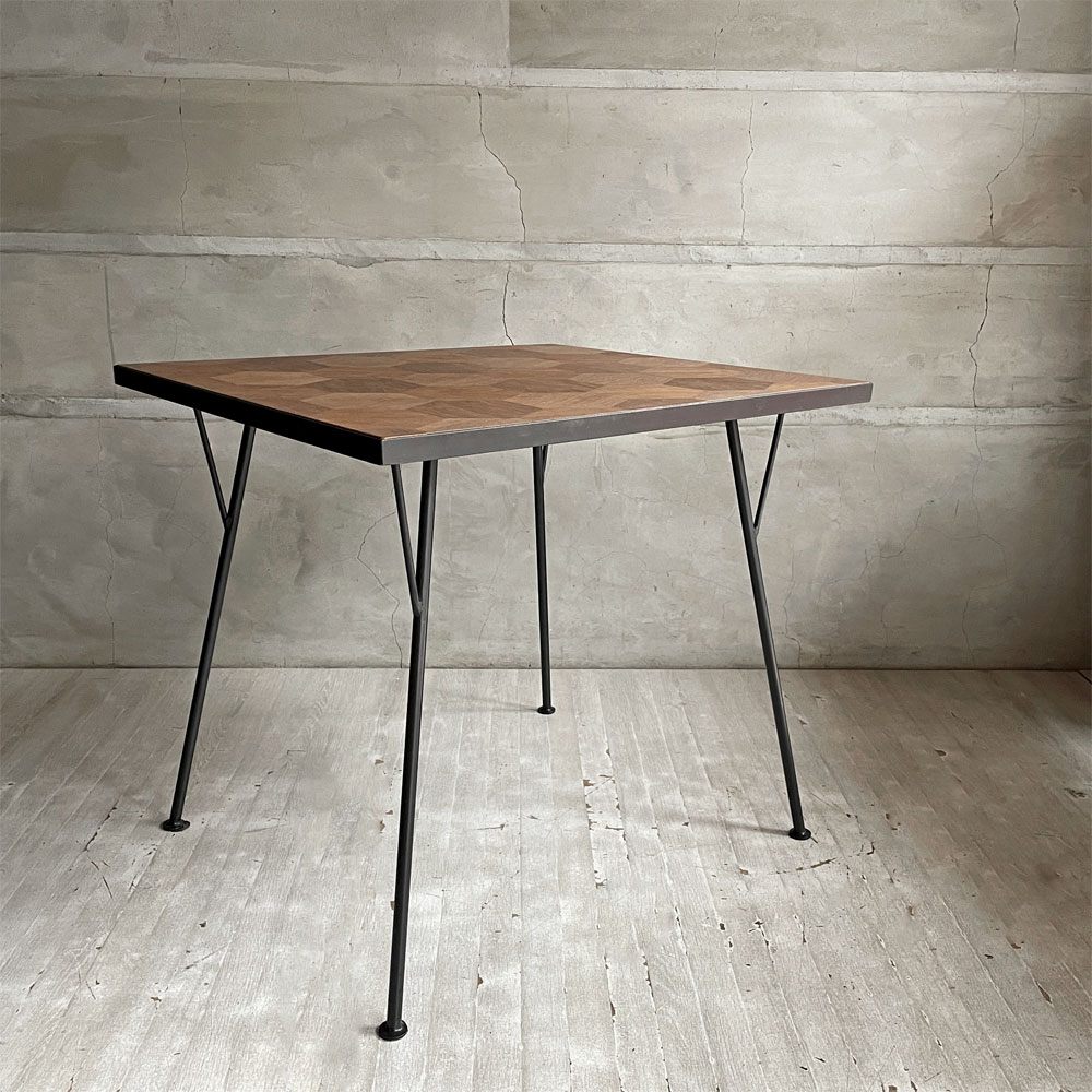 バーンウッドファニチャー Barn Wood Furniture ハニカム柄天板 × アイアン 2人掛け テーブル ダイニング ワーク オーダー品 75×65cm インダストリアル  ♪