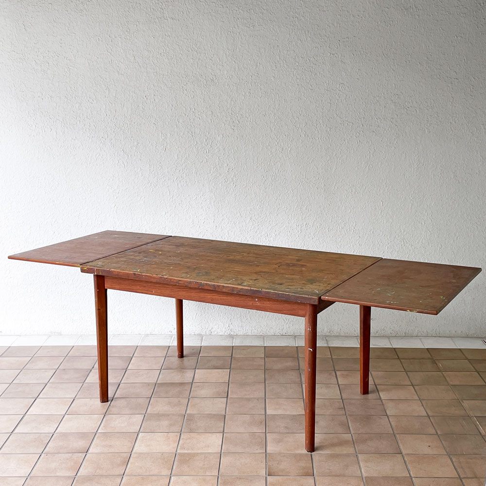 デンマークビンテージ Danish Vintage チーク材 エクステンション ダイニングテーブル ワークテーブル 作業台 伸長式 北欧家具 画家アトリエにて使用 ◇