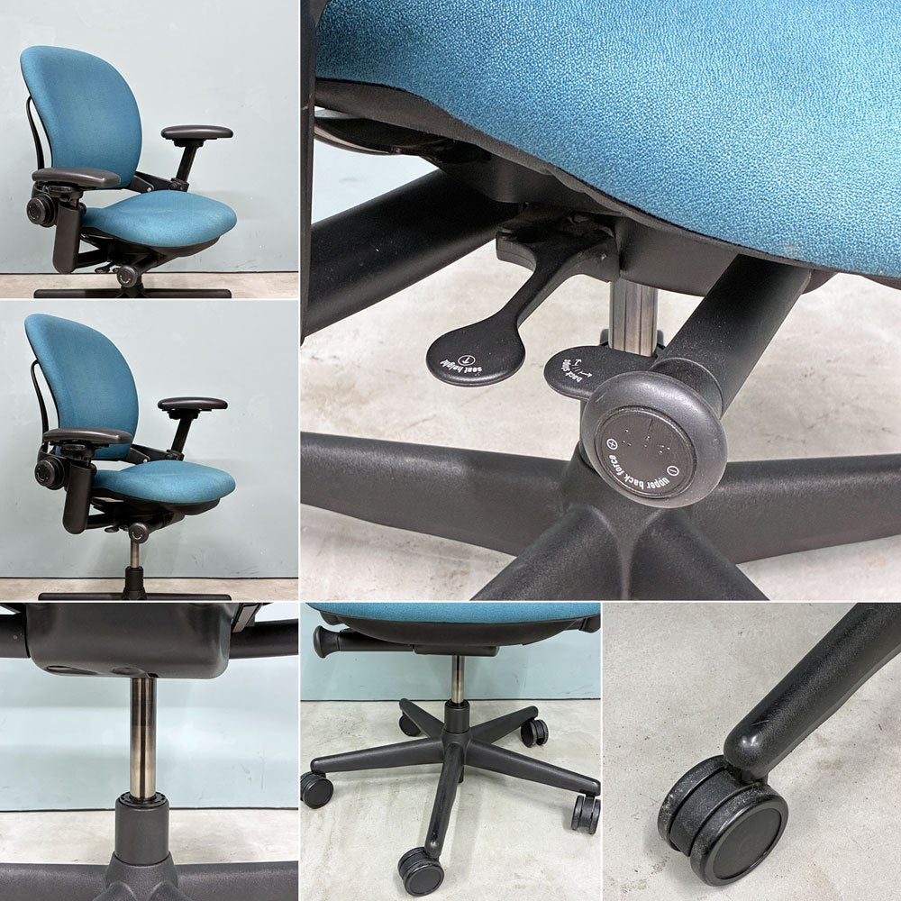 スチールケース Steelcase リープチェア Leap デスクチェア エルゴノミクスチェア 高機能チェア キャスター付き ブルー ファブリック ◎