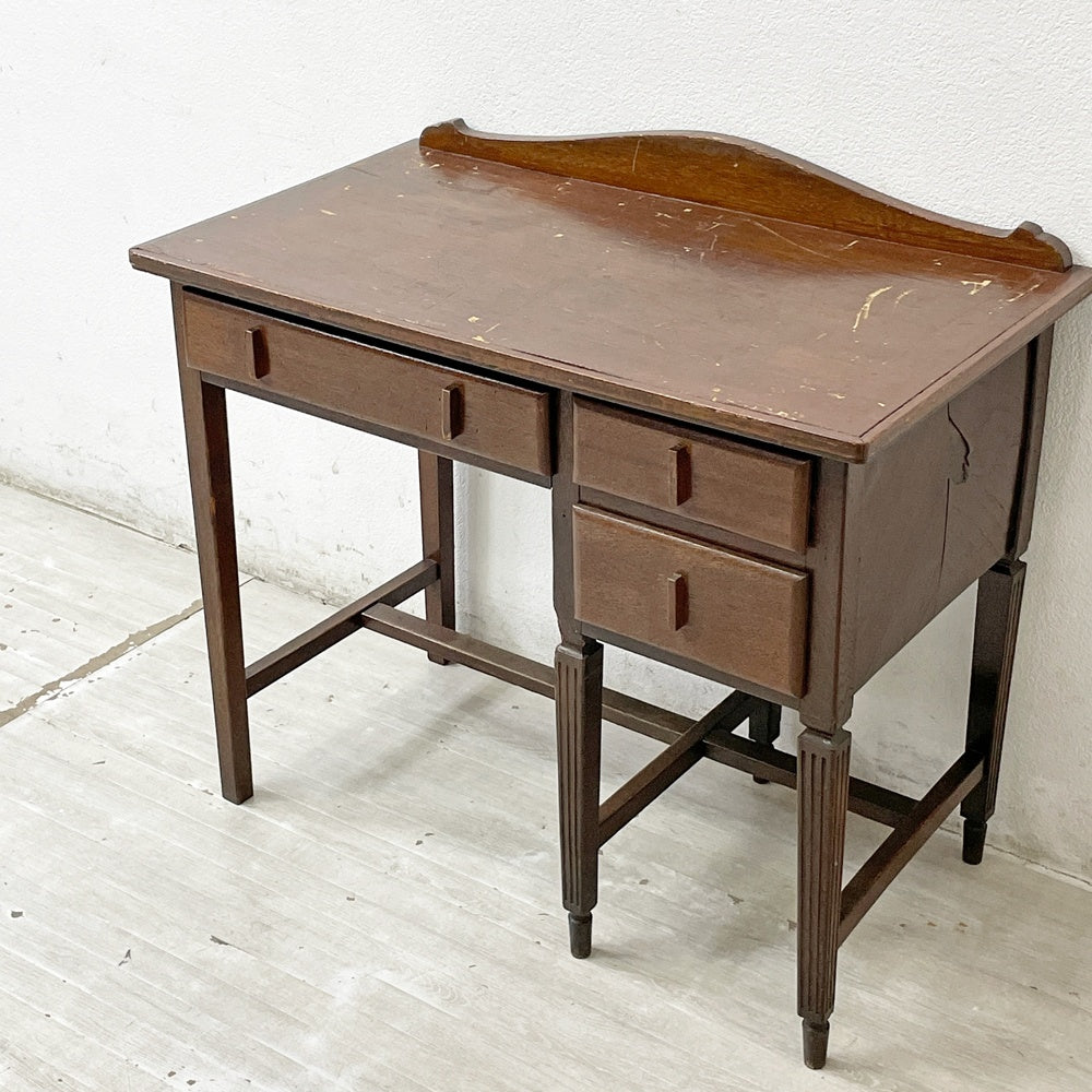 ジャパンビンテージ Japan Vintage 古い木味の片袖机 デスク 抽斗3杯 ブラウン 古家具 レトロ W90.5cm ●