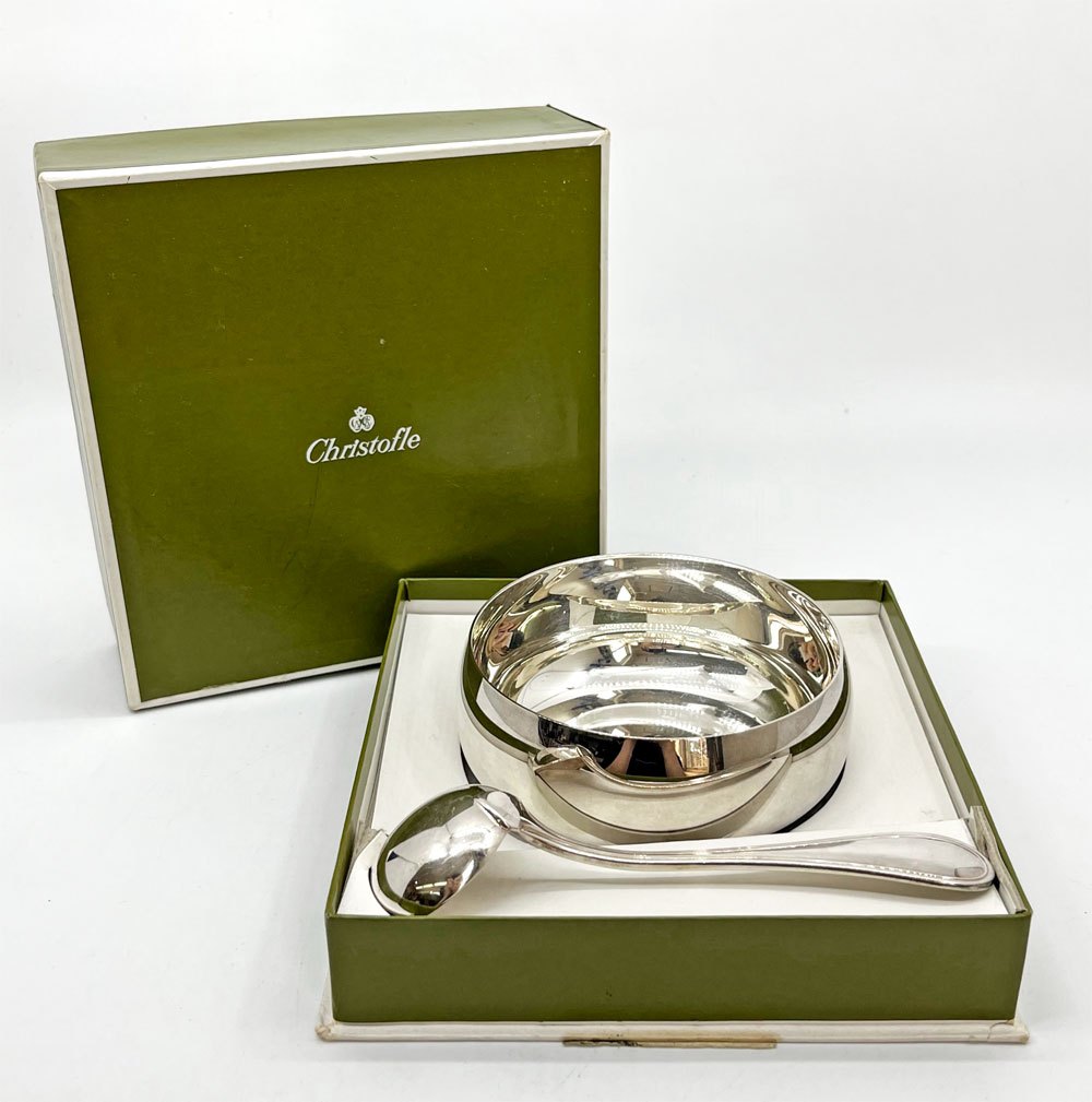 クリストフル CHRISTOFLE アルビ ALBI シュガーレードル＆ボウル セット カトラリー 銀メッキ 銀食器 王室御用達 フランス 箱付 ●