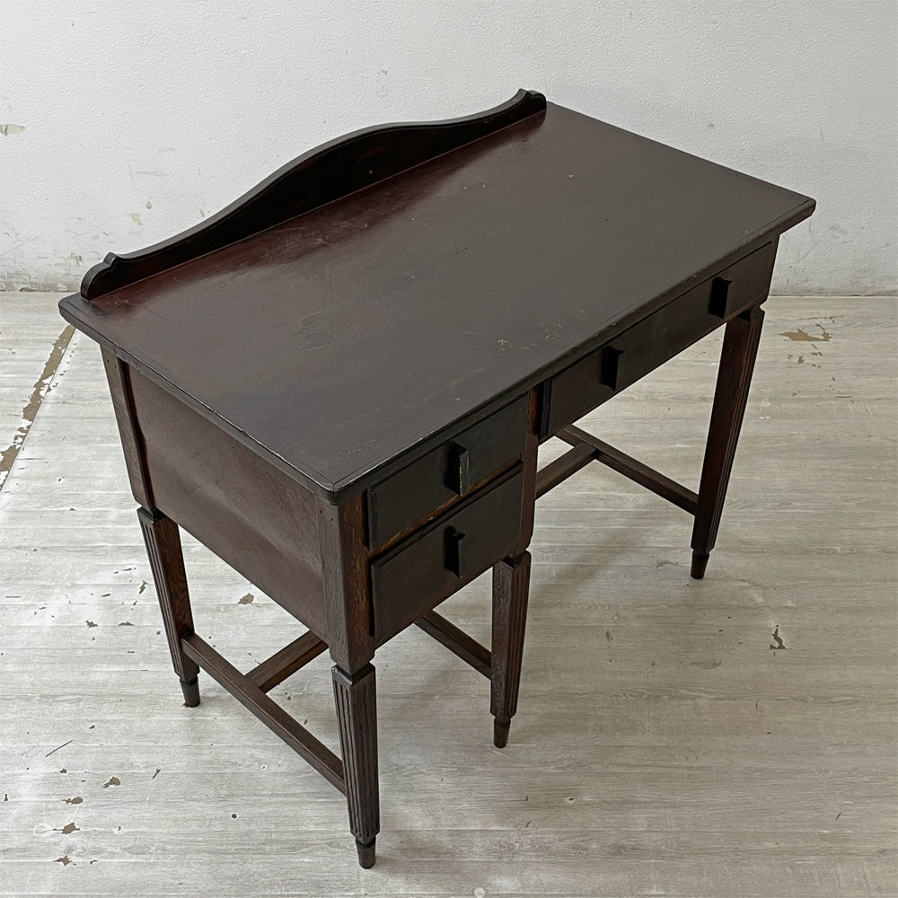 ジャパンビンテージ Japan Vintage 古い木味のデスク 片袖机 抽斗3杯 W91cm ダークブラウン 国産家具 昭和レトロ ●