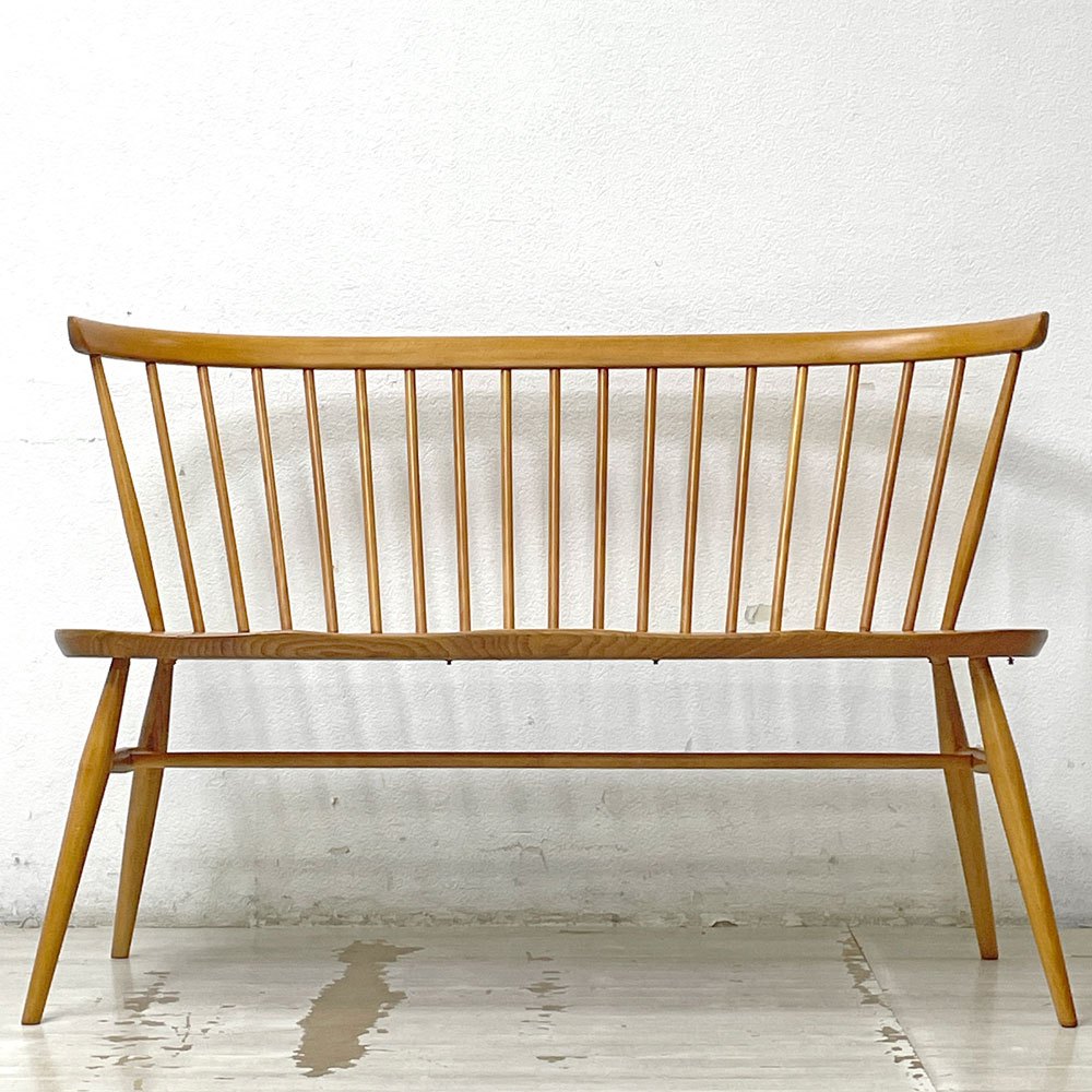 アーコール ERCOL 450 ラブシート love seat ベンチ エルム無垢材 スピンドルバック コロニアル様式 英国家具 ●