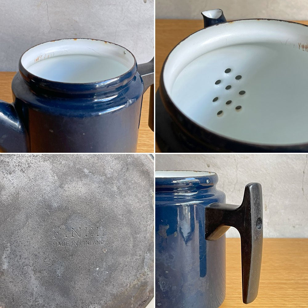 フィネル FINEL ペフトーリ Pehtoori エナメルコーヒーポット ケトル ホーロー コバルトブルー アンティ・ヌルメスニエミ 60s ビンテージ 北欧 希少 ♪