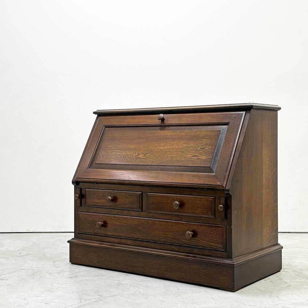 ノックオンウッド Knock on wood ライティングビューロー デスク チェスト 座机 オーク無垢材 戸山家具 横浜クラシック家具 ●
