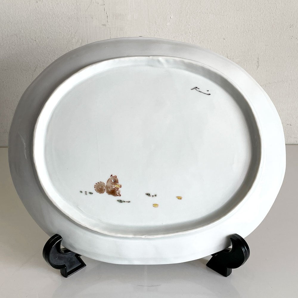 川合孝知 楕円皿 平皿 プレート 九谷焼 陶器 ヒビあり Φ23cm 現代作家 ■