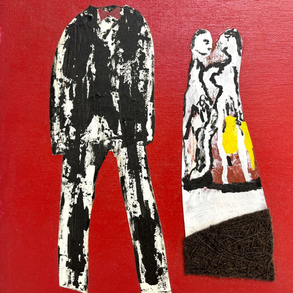 パトリック・アール Patrick Earl unknown キャンバス画 clothes 洋服 コラージュ W46×H35.5cm モダンアート 現代美術 ●