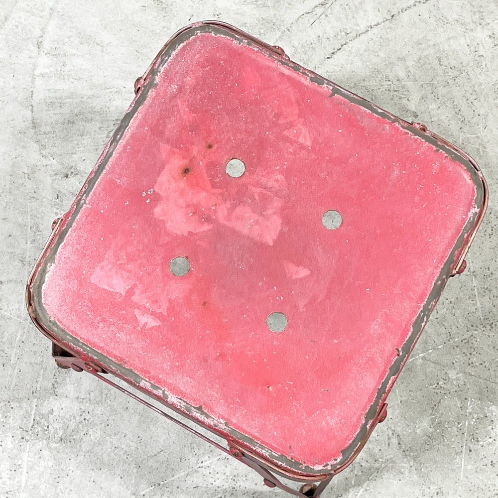 ビンテージ vintage ファクトリースツール スチール ペインテッド スタッキングスツール レッド シャビーシック 店舗什器 A ●