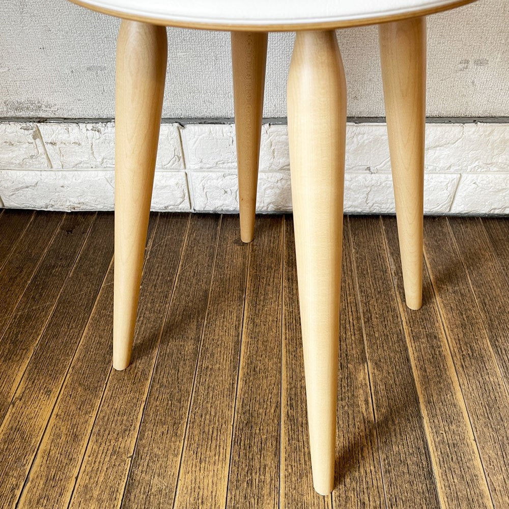 天童木工 Tendo リングスツール Ring Stool ビニールレザーシート オールマイティホワイト メープル材 加藤徳吉 定価￥39,600- ◎